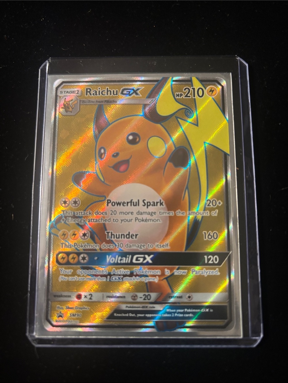 Pokemon Raichu GX Holo Trading Card - Gold, Yellow